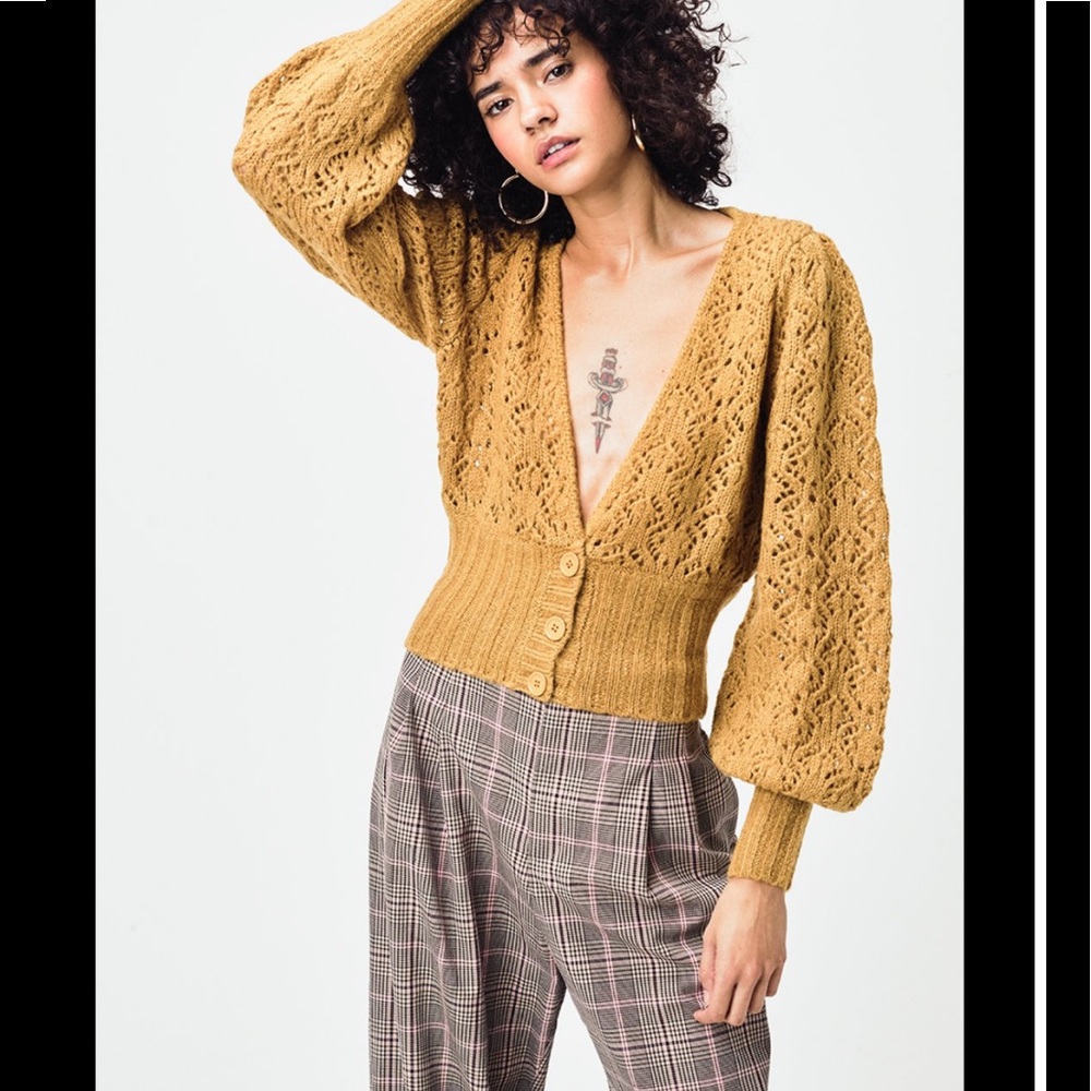 For Love And Lemons Mustard V-Neck Sweater